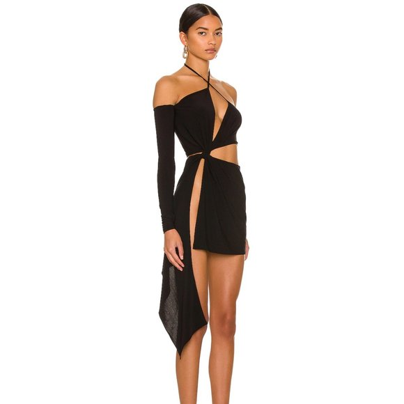 NEW MONOT Cut Out Mini Dress in Black Sexy Cutout Asymmetrical 2 / XS - Picture 2 of 4